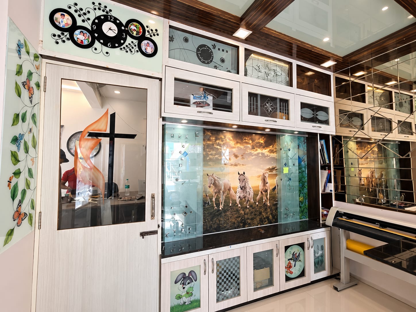 Decorative glass displays inside the Holy Cross Glass Art shop
