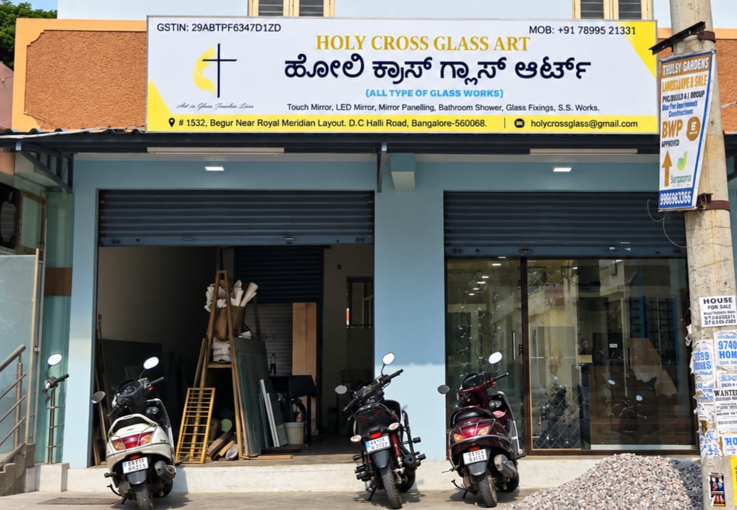 Holy Cross Glass Art shop front in Begur, Bengaluru